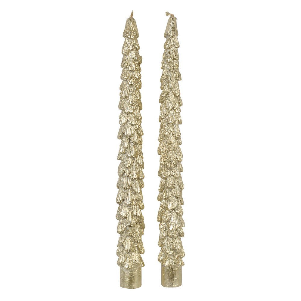 Set of 2 Gold Christmas Tree Candles - LUXONAS