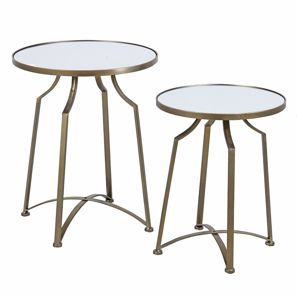 Set of 2 Gold Side Tables with Mirror Top