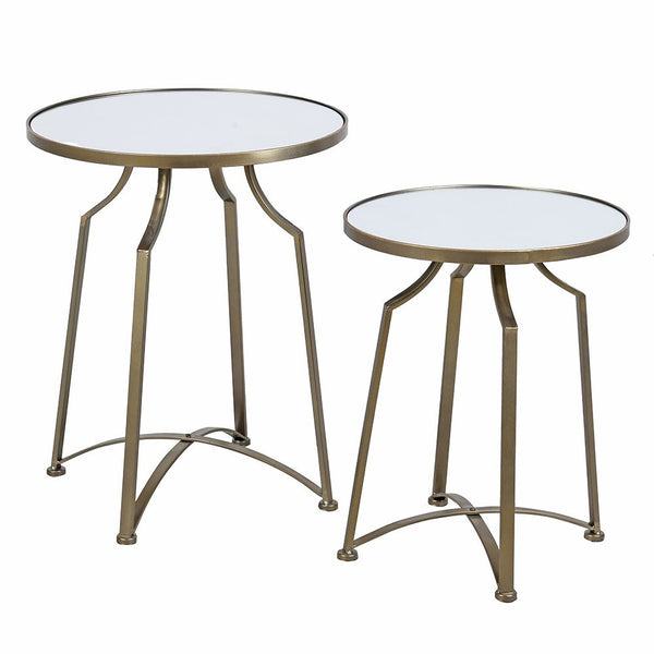 Set of 2 Gold Side Tables with Mirror Top
