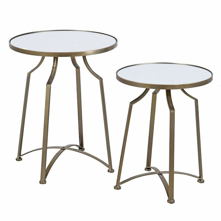 Set of 2 Gold Side Tables with Mirror Top