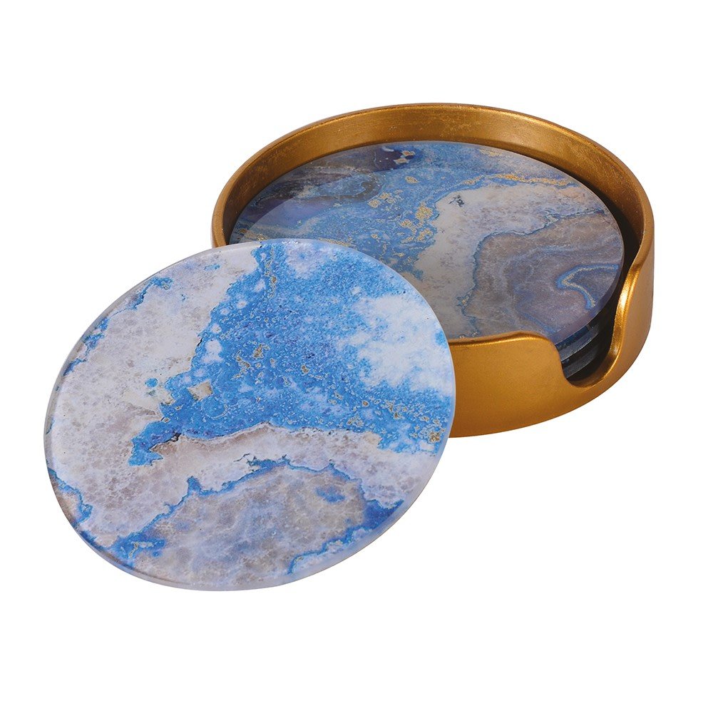 Set of 4 Blue Marble Effect Coasters - LUXONAS HOME