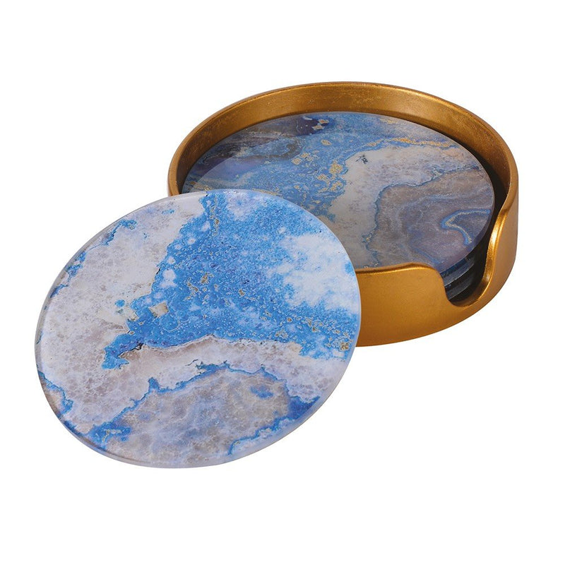 Set of 4 Blue Marble Effect Coasters