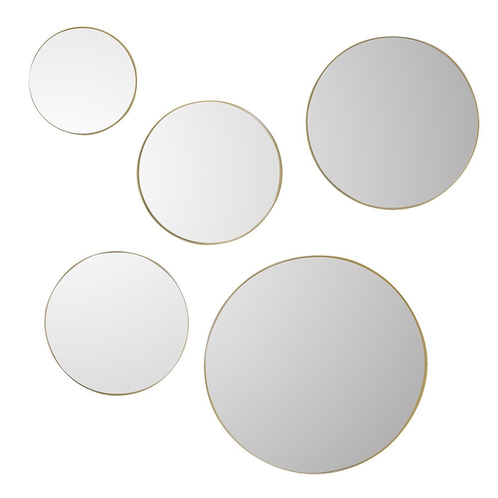 Set of 5 Golden Round Wall Mirrors - Elegant Home Decor