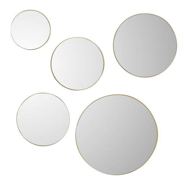 Set of 5 Golden Round Wall Mirrors - Elegant Home Decor
