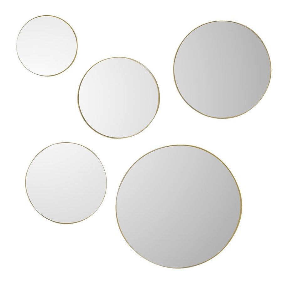 Set of 5 Golden Round Wall Mirrors - Elegant Home Decor