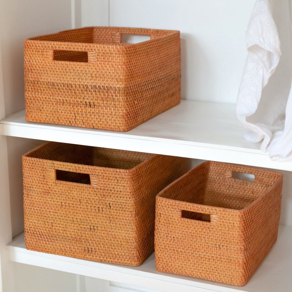 Shelf Basket made from Rattan, Newspaper Storage Basket, Brown Handwoven Decorative Basket WARSA (S, M, L) - LUXONAS HOME
