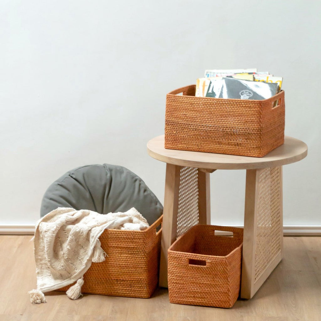Shelf Basket made from Rattan, Newspaper Storage Basket, Brown Handwoven Decorative Basket WARSA (S, M, L) - LUXONAS HOME