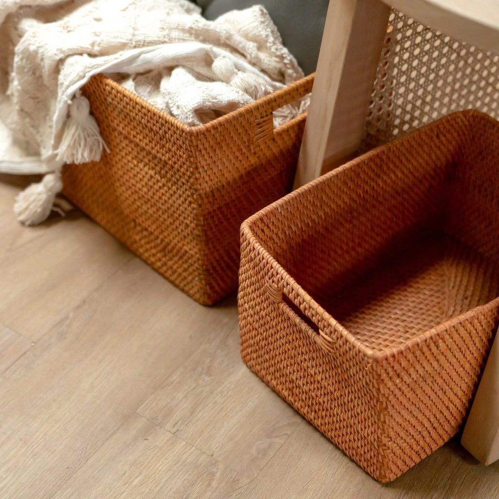 Shelf Basket made from Rattan, Newspaper Storage Basket, Brown Handwoven Decorative Basket WARSA (S, M, L) - LUXONAS HOME
