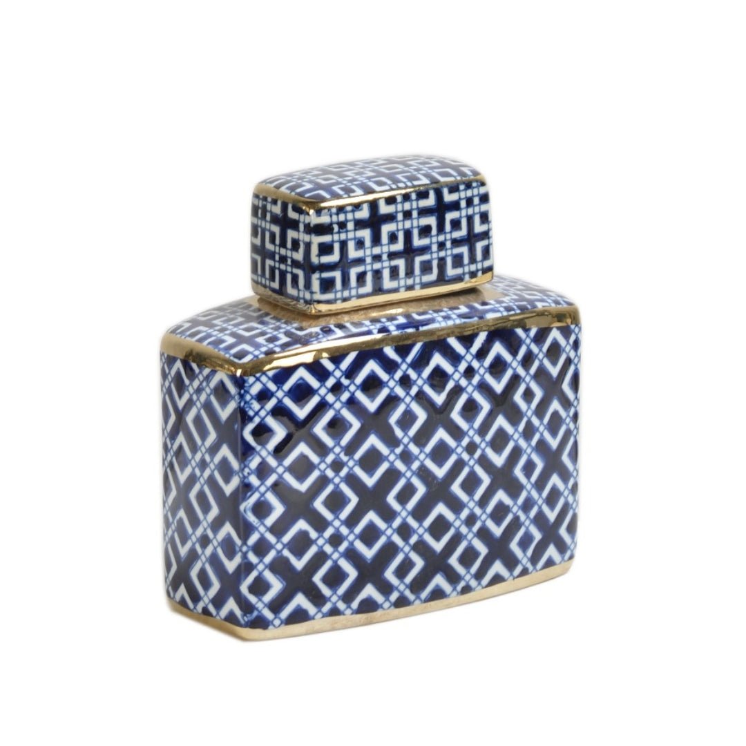 Short Flat Blue & Gold Jar - LUXONAS