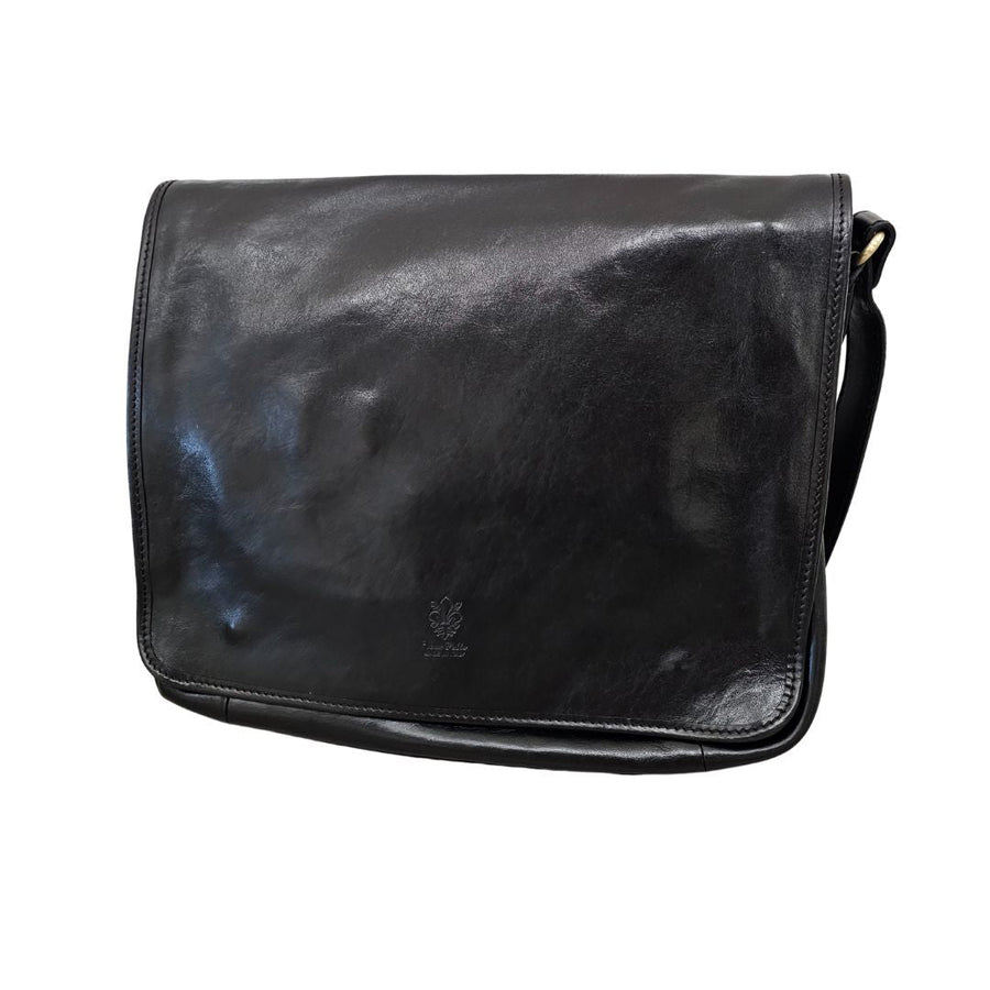 Shoulder Flap Over Leather Black Bag
