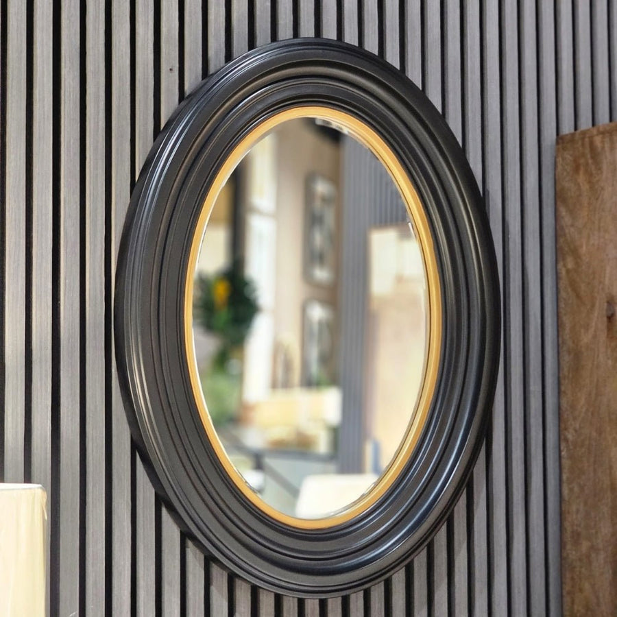 Small Black & Gold Oval Mirror