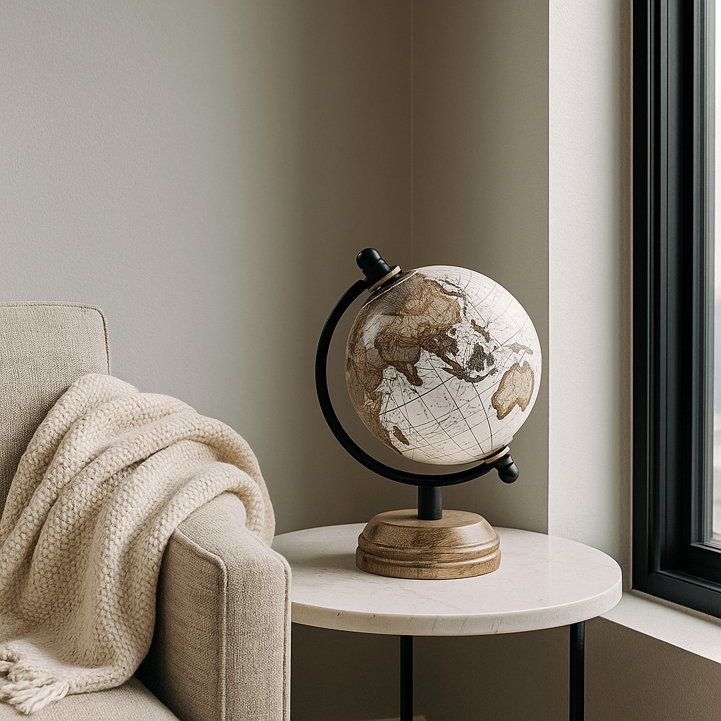 Small Brown Globe on Wooden Base - LUXONAS