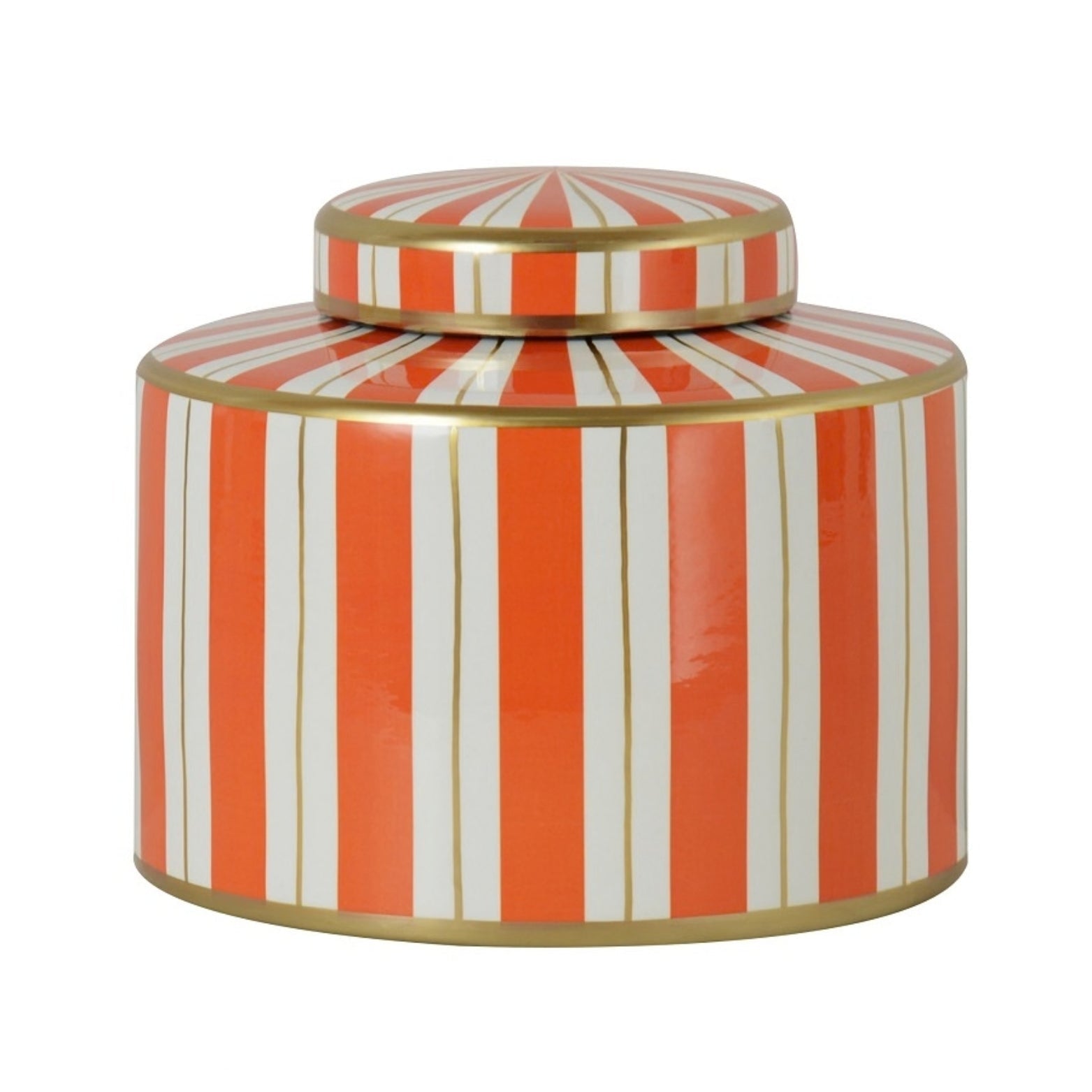 Small Ceramic Orange & White Jar 'Stripe' - LUXONAS HOME