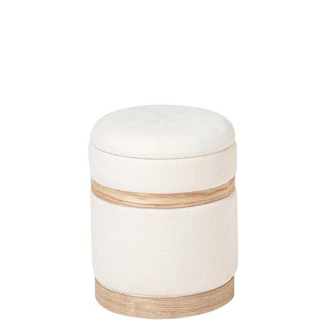 Small Cream & Wood Puff - Stylish and Versatile Seating