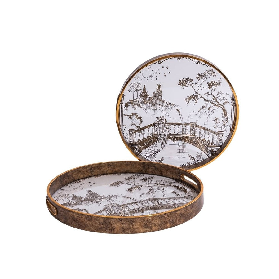 Large Dark Gold Oriental Garden Tray