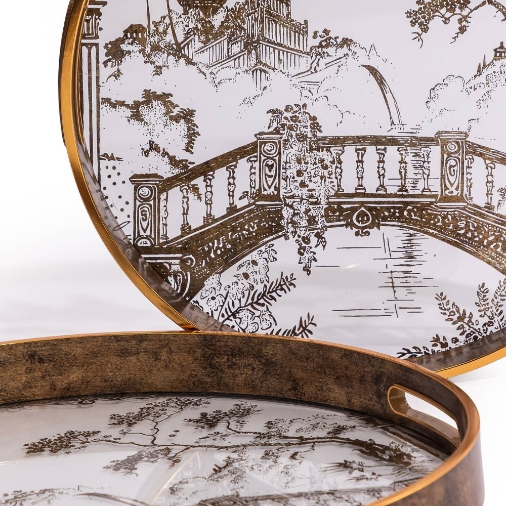 Small Dark Gold Oriental Garden Tray - LUXONAS HOME