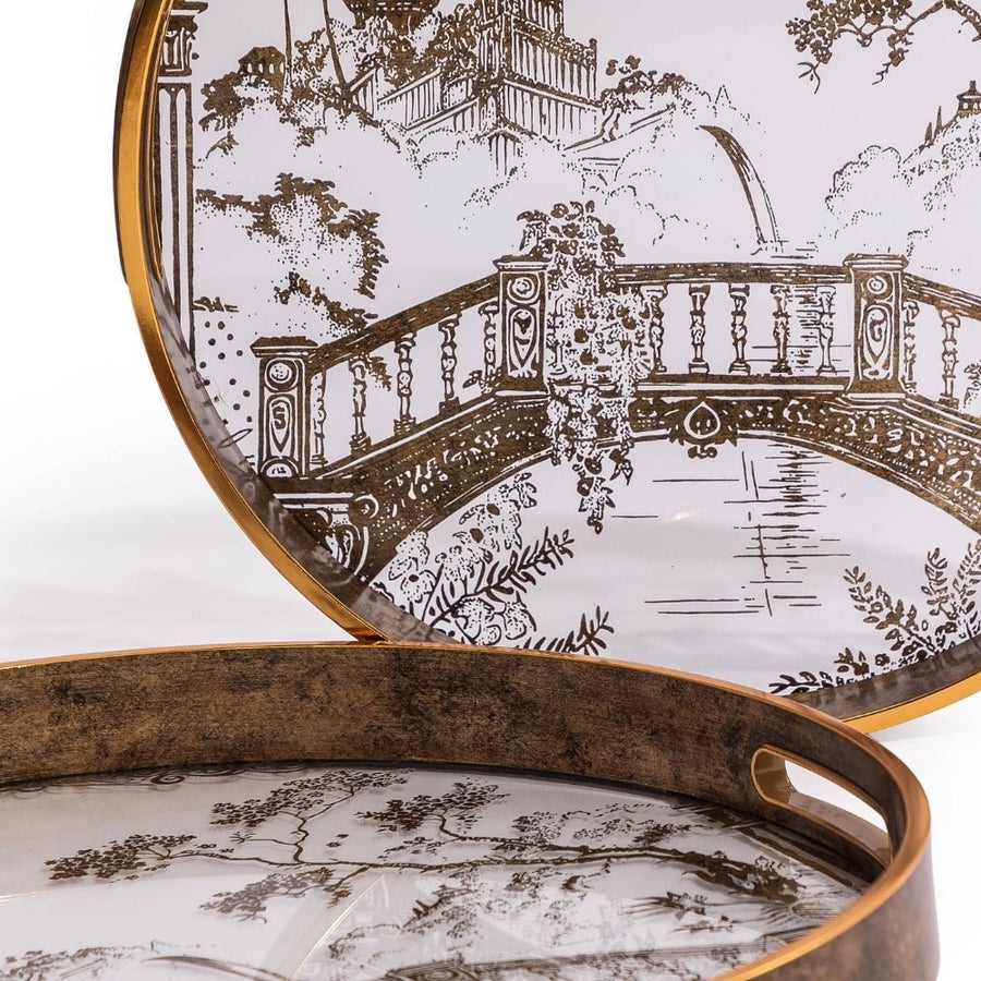 Large Dark Gold Oriental Garden Tray