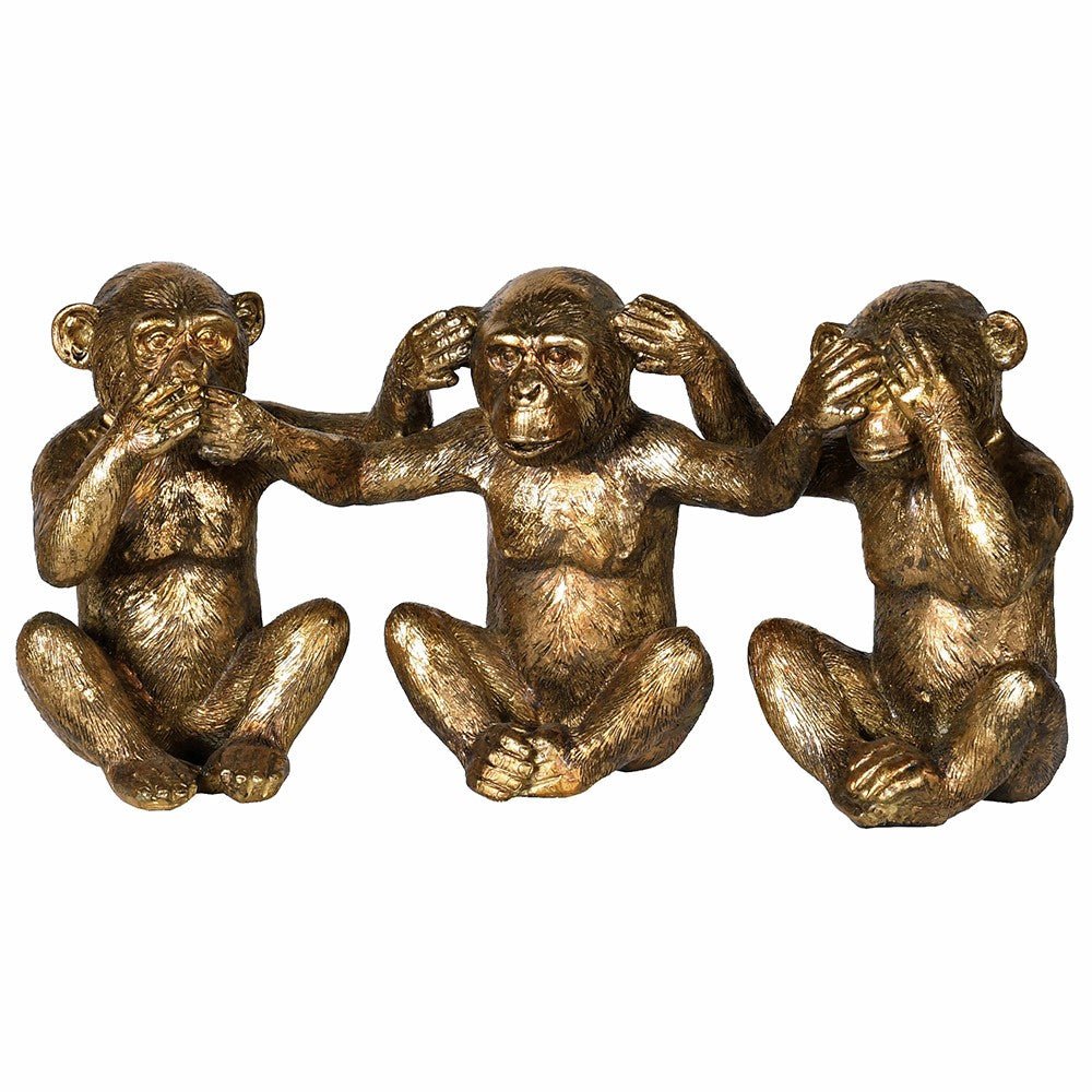 Small Gold No Evil Monkeys Figurines