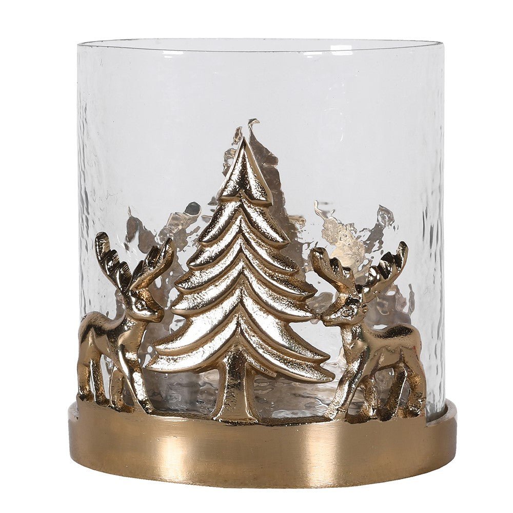 Small Gold Reindeer Hurricane Lamp - LUXONAS