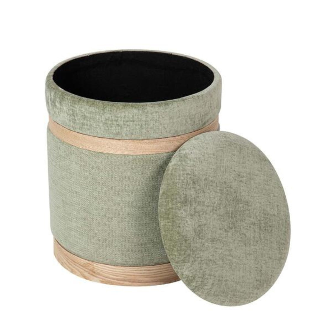 Small Green & Wood Puff - Stylish and Functional Seating Solution - LUXONAS