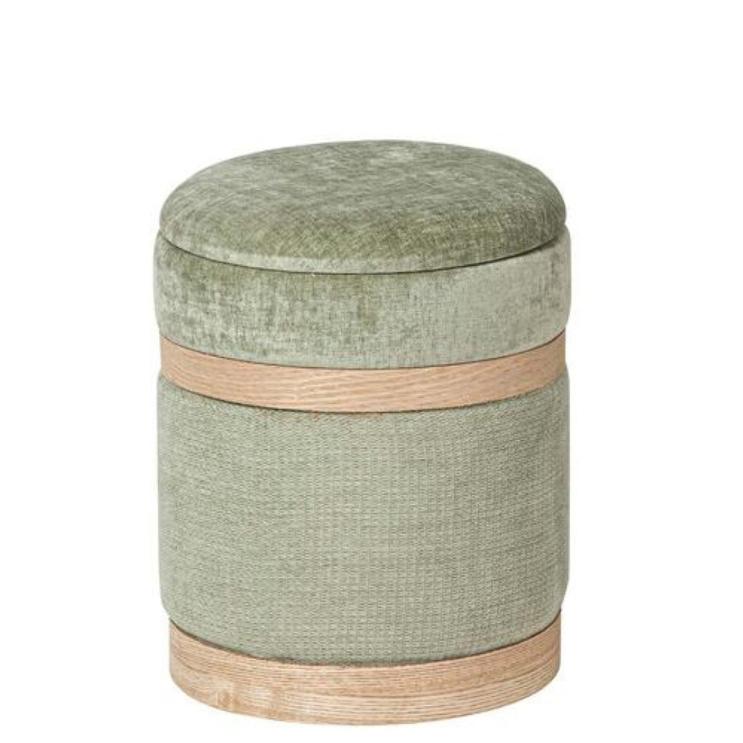 Small Green & Wood Puff - Stylish and Functional Seating Solution