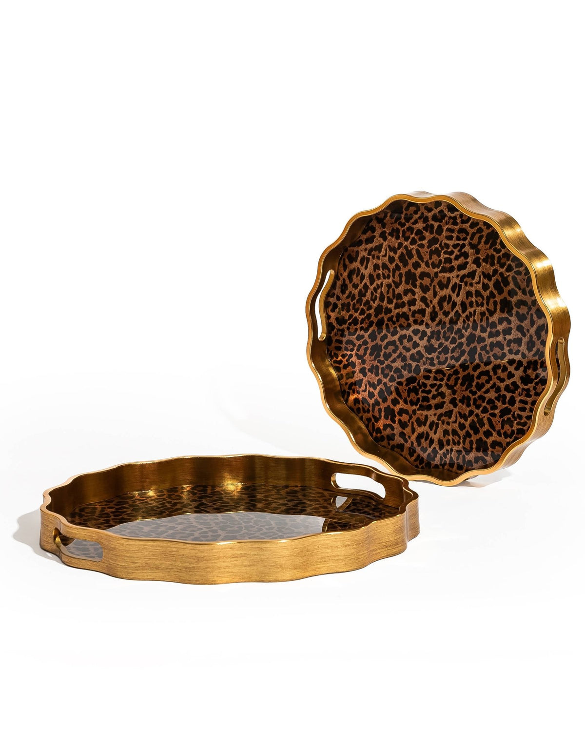 Large Waved Brushed Gold Leopard Print Serving Tray