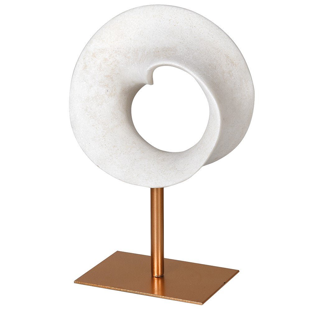 Small White Twisted Hoop Sculpture on Iron Stand