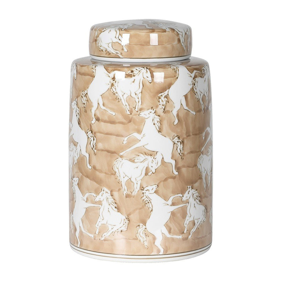 Small Wild Horse Lidded Jar - Elegant Porcelain Decor