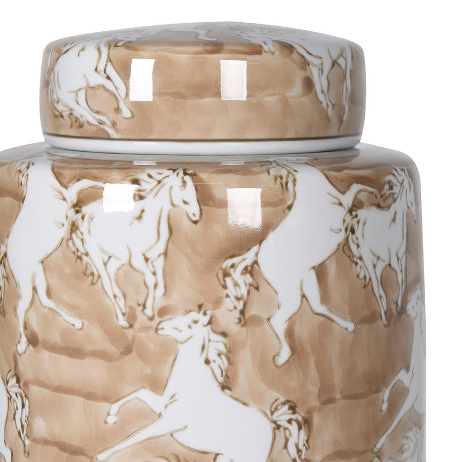 Small Wild Horse Lidded Jar - Elegant Porcelain Decor
