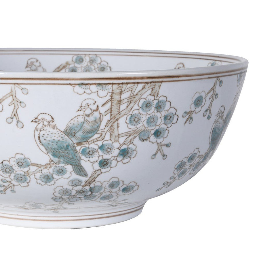 Songbird Bloom Bowl - Elegant Porcelain Centerpiece