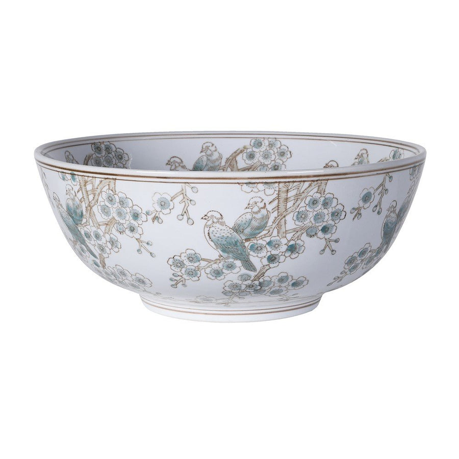 Songbird Bloom Bowl - Elegant Porcelain Centerpiece