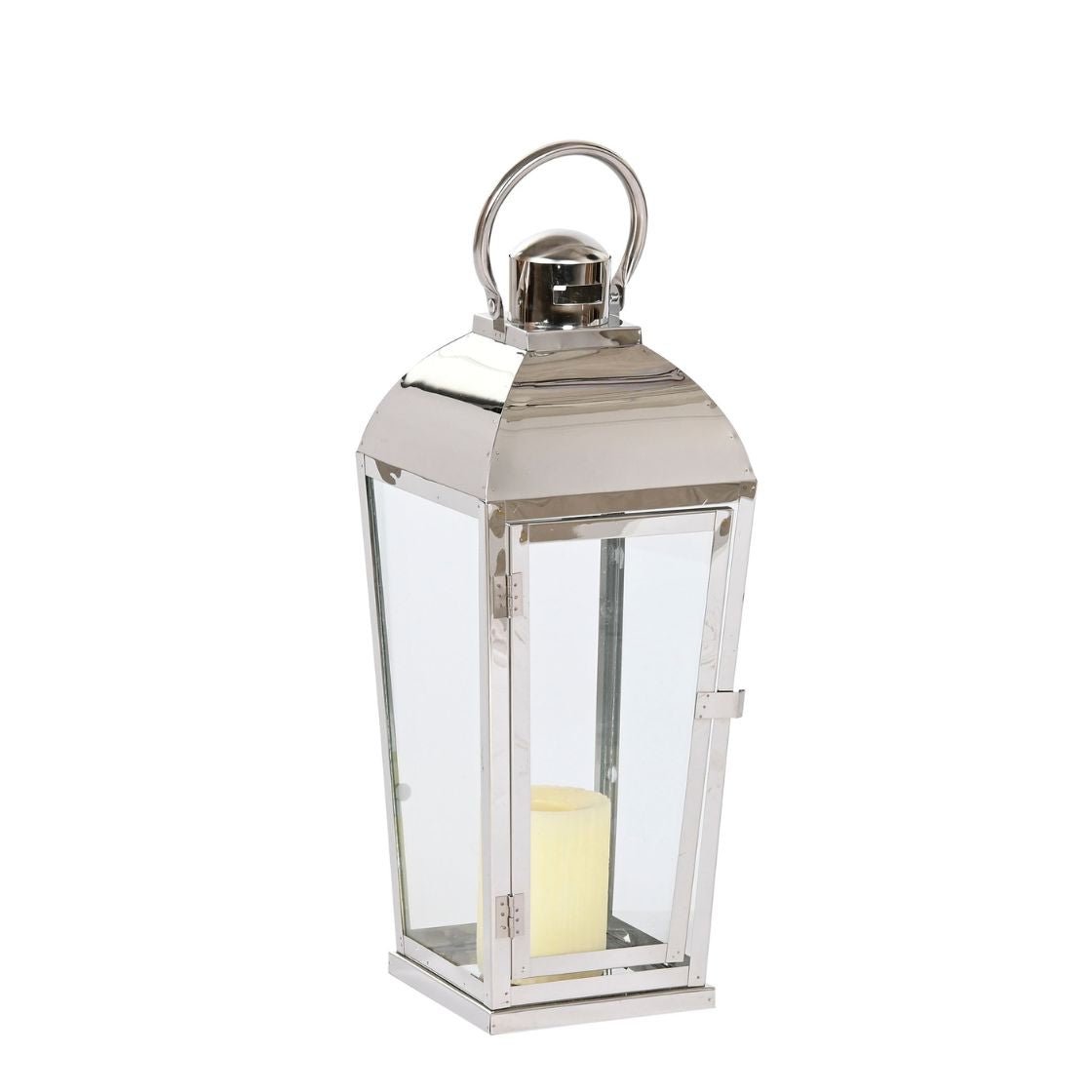 Silver Steel & Glass Lantern - 55cm