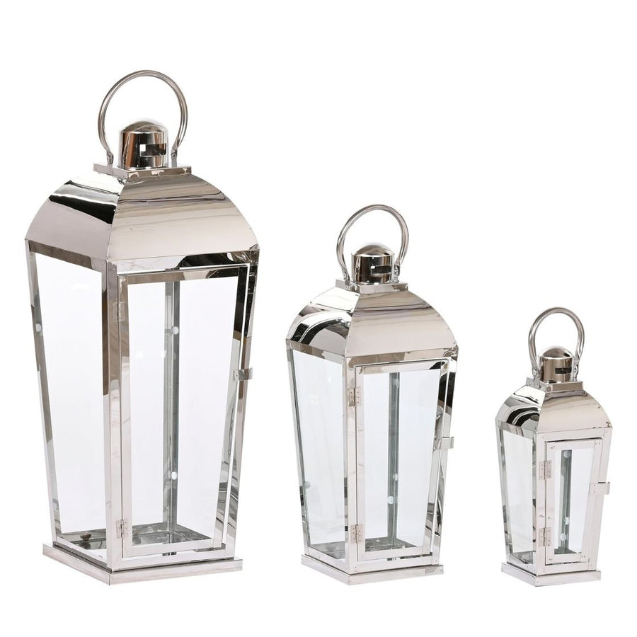 Silver Steel & Glass Lantern - 55cm