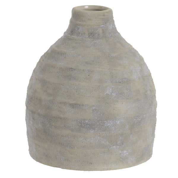 Stoneware Vase in Distressed Beige Finish