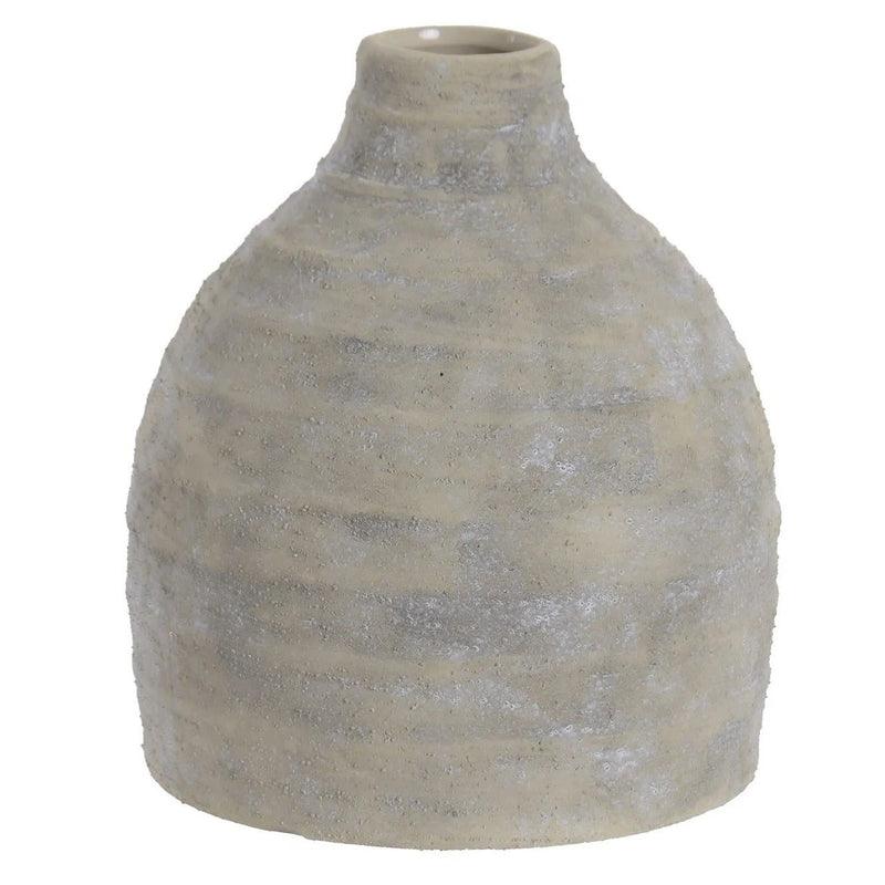 Stoneware Vase in Distressed Beige Finish