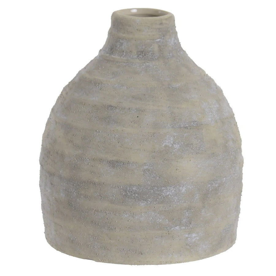 Stoneware Vase in Distressed Beige Finish