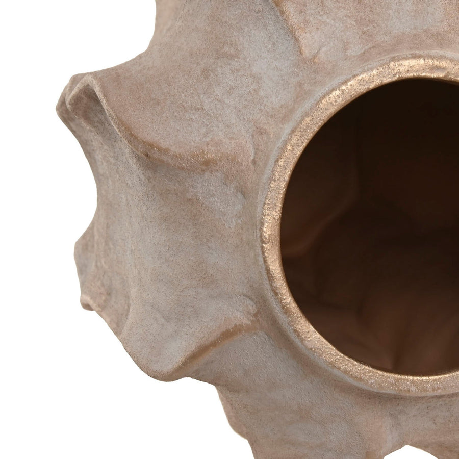 Stoneware Vase with Worn Beige Wave Pattern