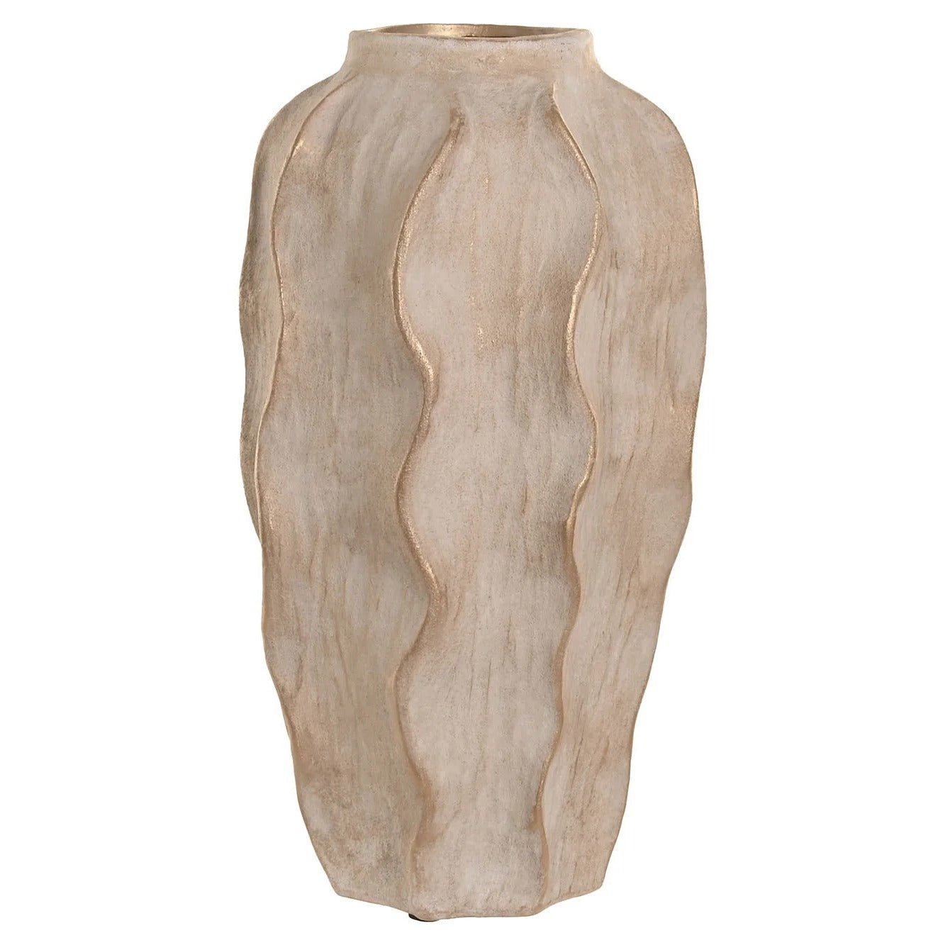 Stoneware Vase with Worn Beige Wave Pattern