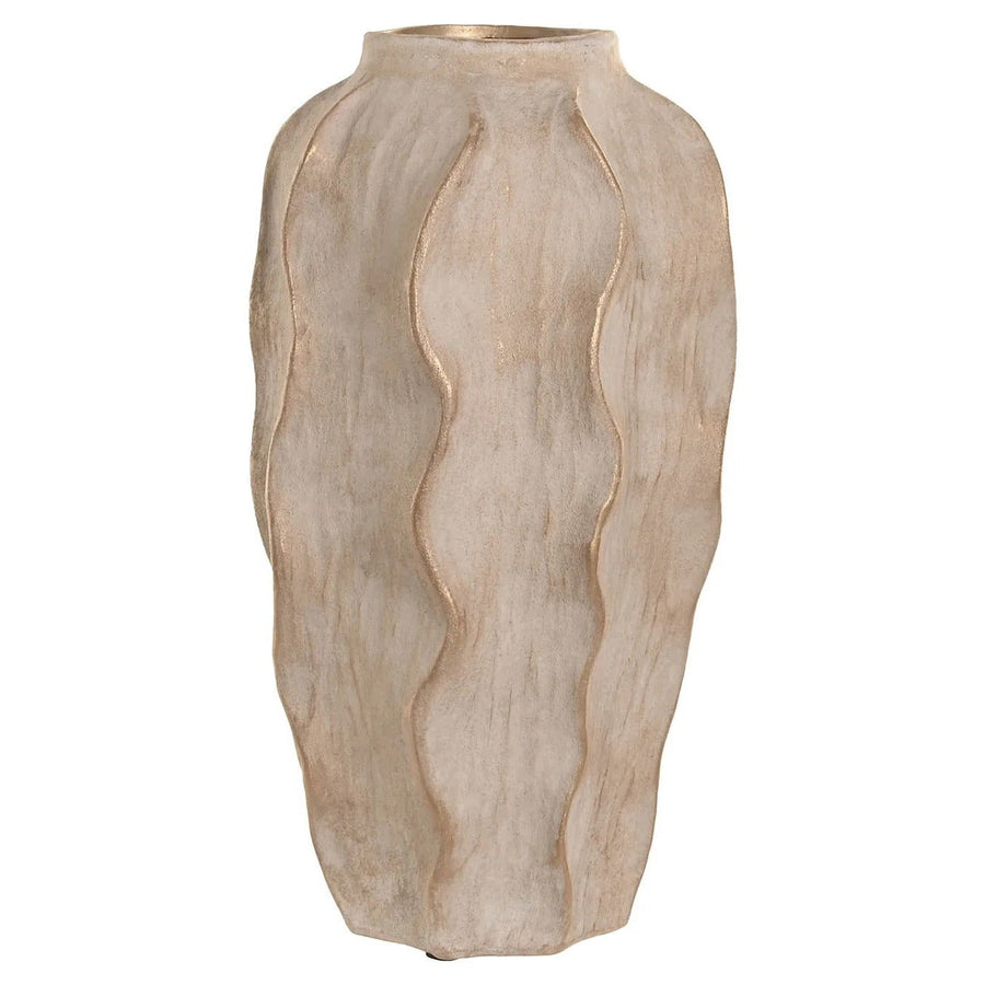 Stoneware Vase with Worn Beige Wave Pattern