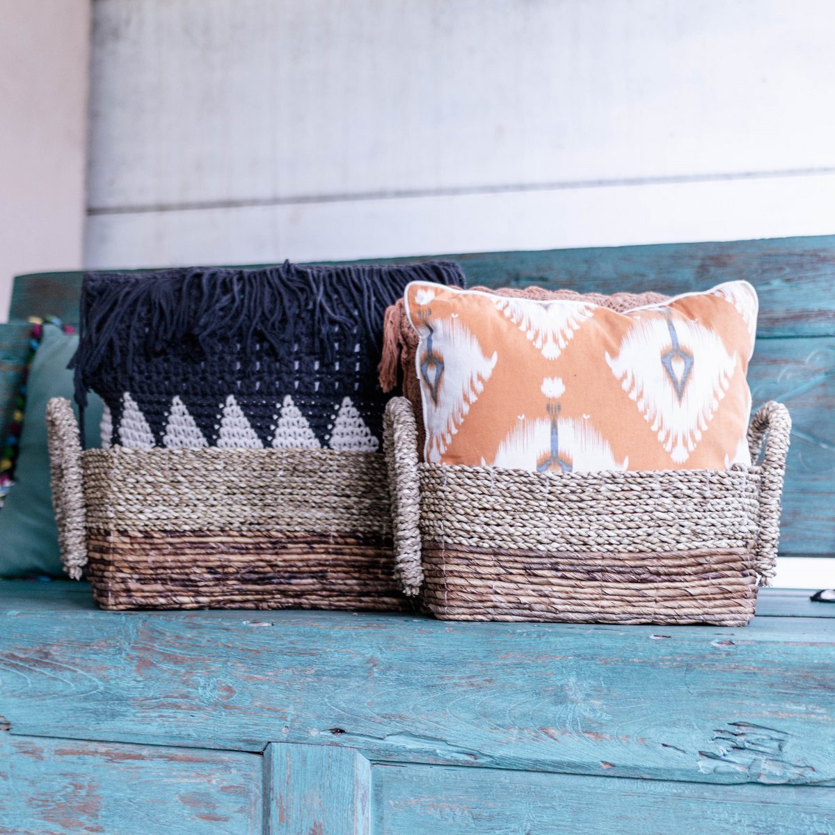 Storage Basket | Decorative Basket KAPAUKU made from Banana Fibre & Seagrass (2 sizes) - LUXONAS HOME