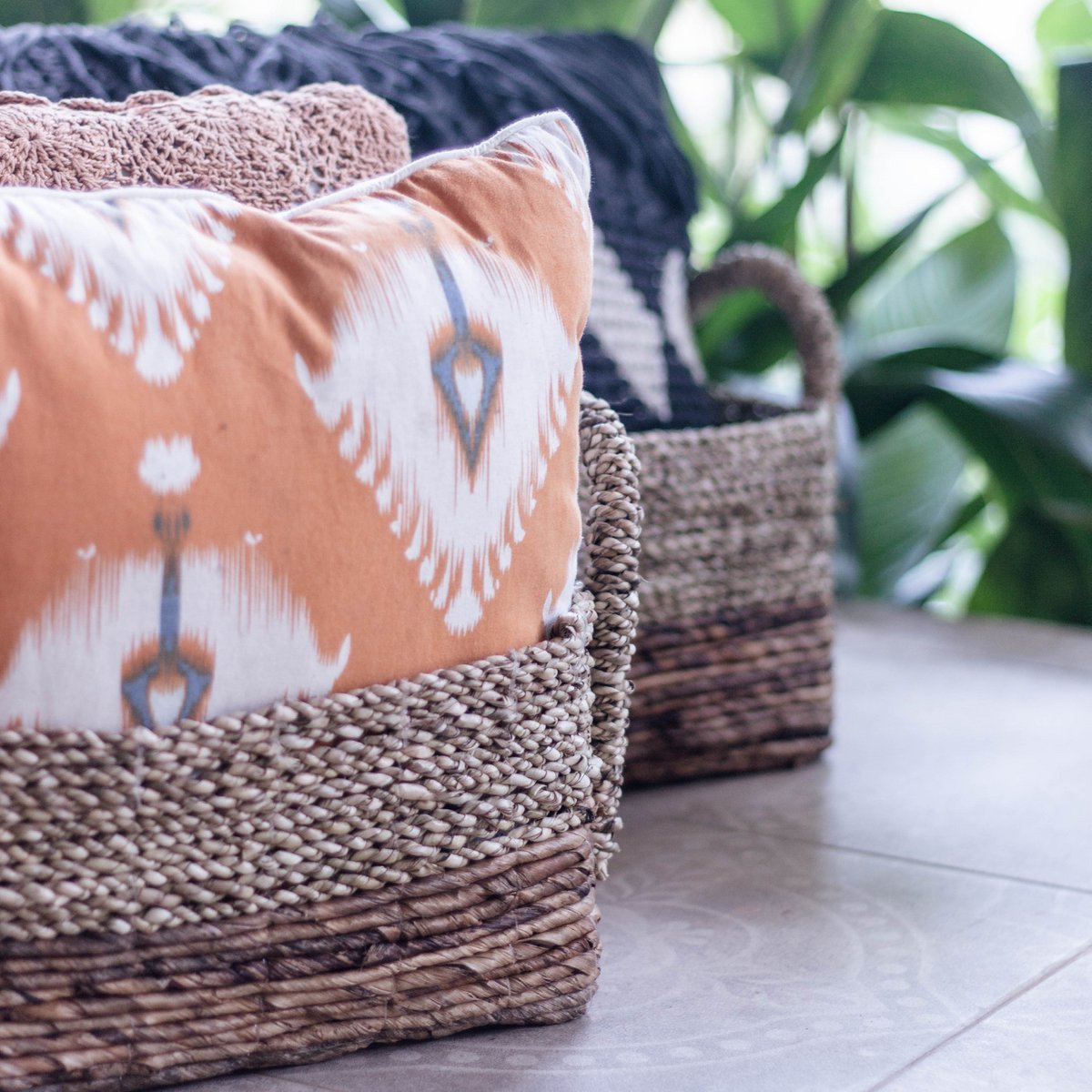 Storage Basket | Decorative Basket KAPAUKU made from Banana Fibre & Seagrass (2 sizes) - LUXONAS HOME