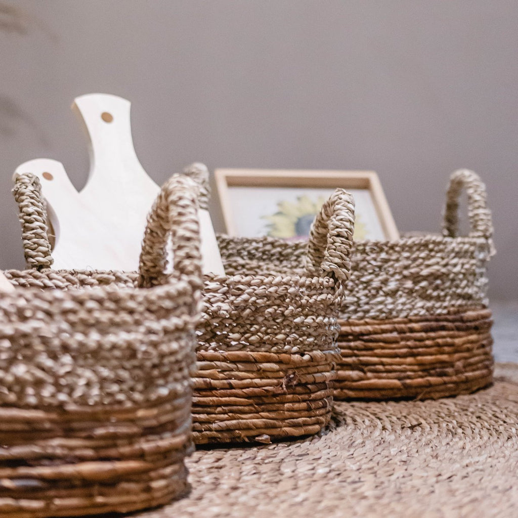 Storage Basket | Decorative Basket | Plant Basket KUTUS (natural) made from Seagrass and Banana Fibre (3 sizes) - LUXONAS HOME