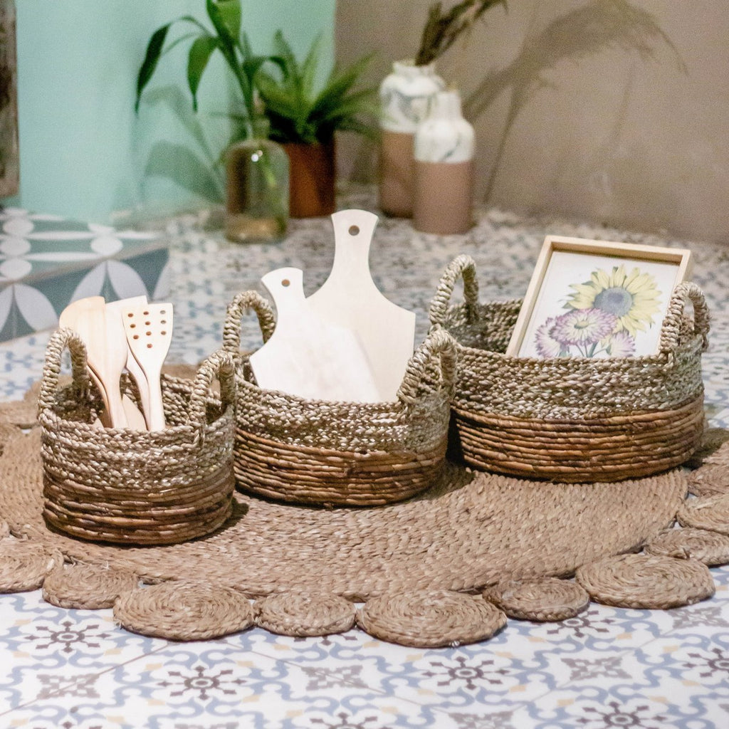 Storage Basket | Decorative Basket | Plant Basket KUTUS (natural) made from Seagrass and Banana Fibre (3 sizes) - LUXONAS HOME
