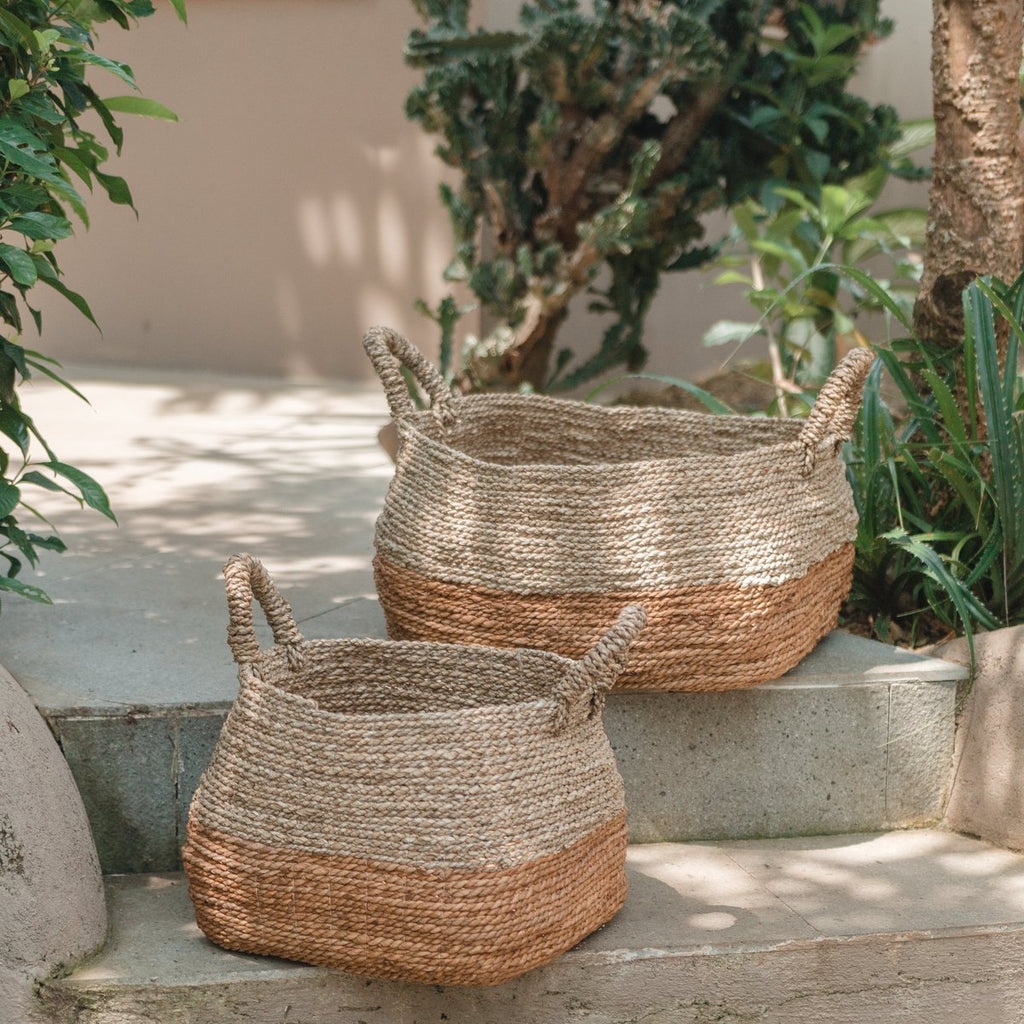 Storage Basket | Laundry Basket | Plant Basket MAJALENGKA (natural) made from Banana Fibre & Seagrass (3 sizes) - LUXONAS HOME