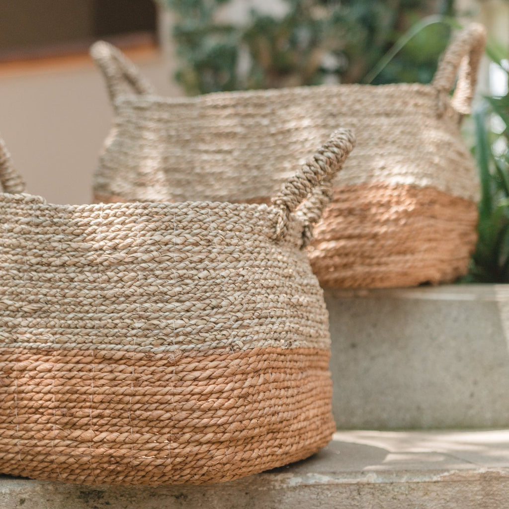 Storage Basket | Laundry Basket | Plant Basket MAJALENGKA (natural) made from Banana Fibre & Seagrass (3 sizes) - LUXONAS HOME