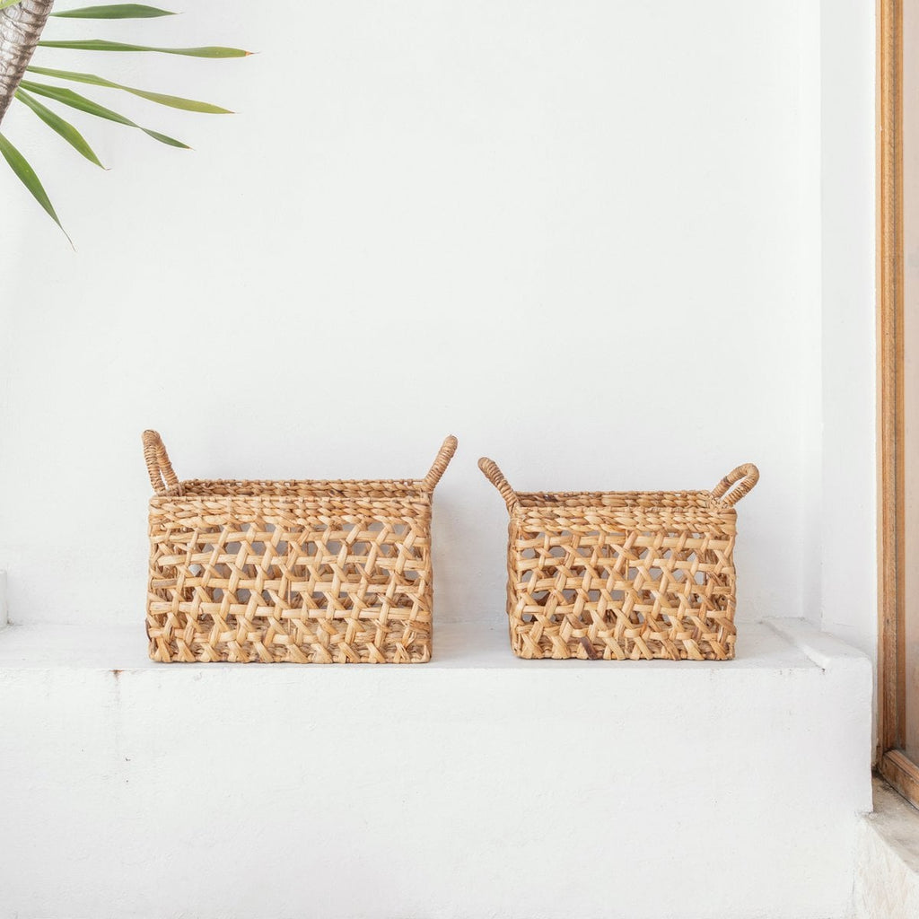 Storage Basket Rectangular Shelf Basket TANGAN Woven by Hand from Water Hyacinth (2 sizes) - LUXONAS HOME
