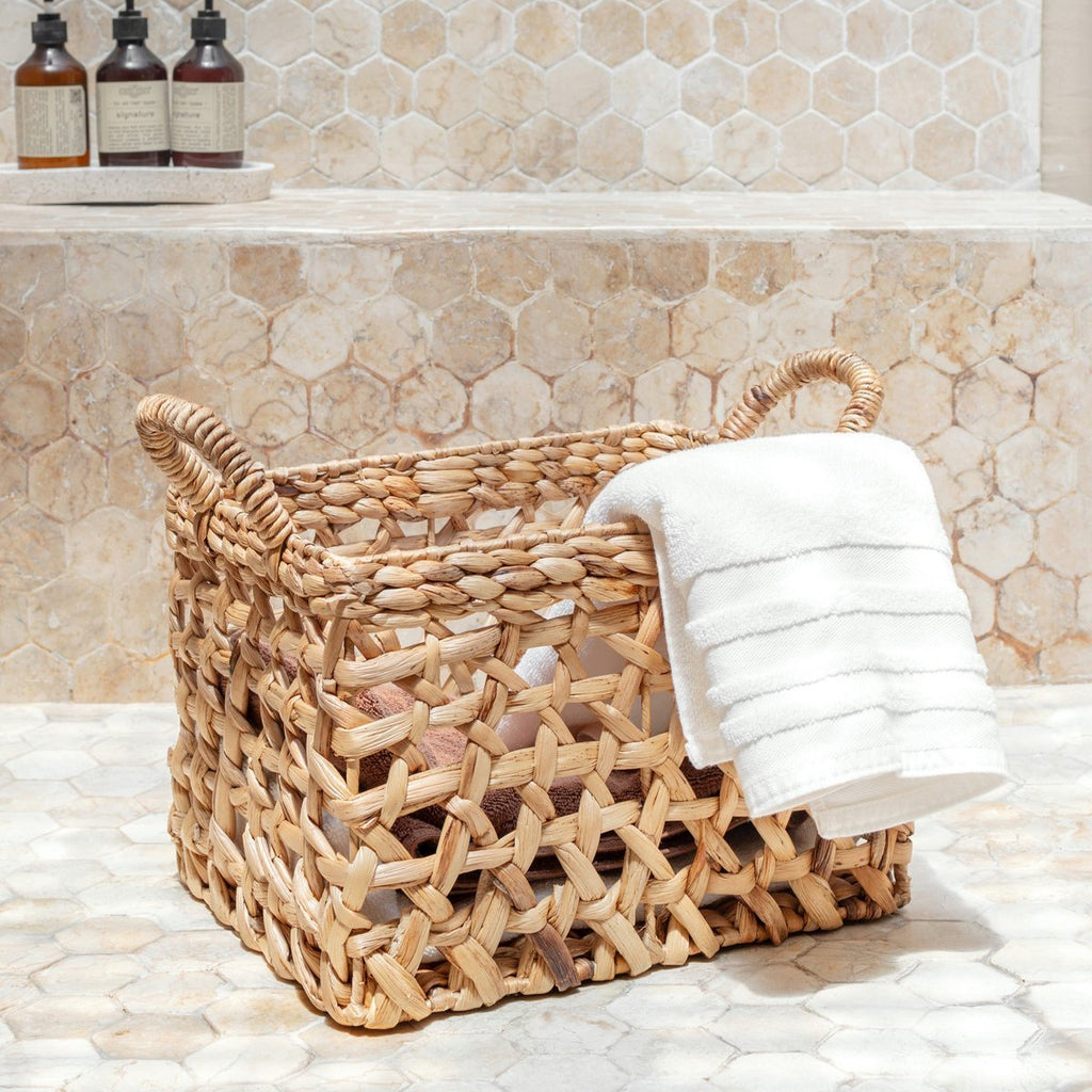 Storage Basket Rectangular Shelf Basket TANGAN Woven by Hand from Water Hyacinth (2 sizes) - LUXONAS HOME