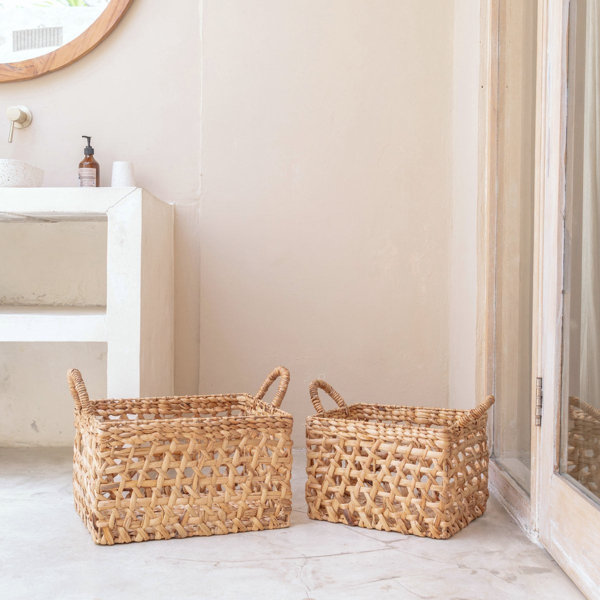Storage Basket Rectangular Shelf Basket TANGAN Woven by Hand from Water Hyacinth (2 sizes) - LUXONAS HOME