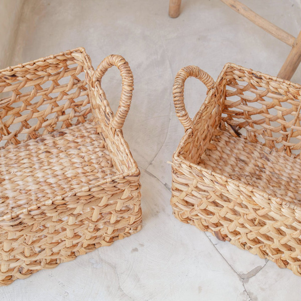 Storage Basket Rectangular Shelf Basket TANGAN Woven by Hand from Water Hyacinth (2 sizes) - LUXONAS HOME