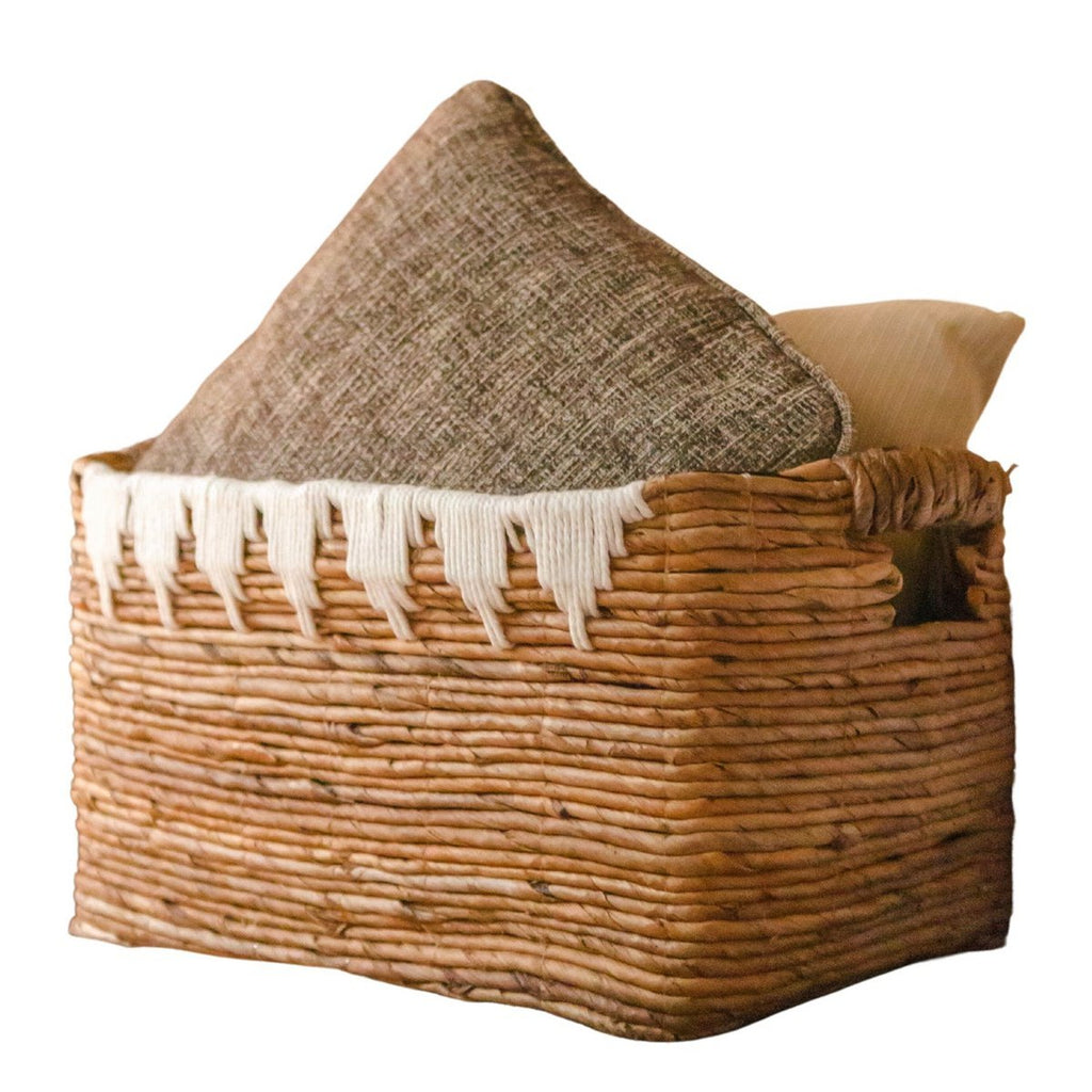 Storage Basket with Cotton Decor PISANG Decorative Basket Handwoven from Banana Fibre - LUXONAS HOME